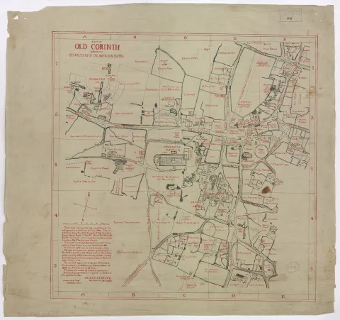 Map by Arthur S. Cooley with monuments as exposed by 1900. Properties indicated with Greek names of families