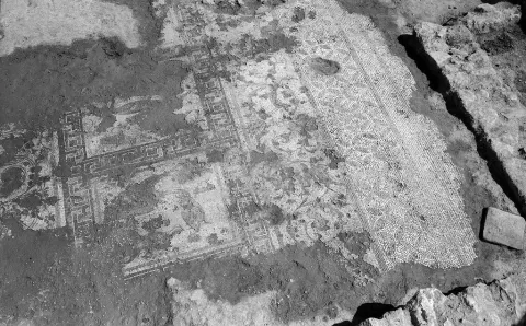 Roman mosaic from villa in Anaploga during excavation