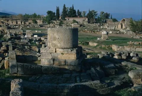 Roman Forum looking from east towards the Museum, with Circular Monument in the foreground